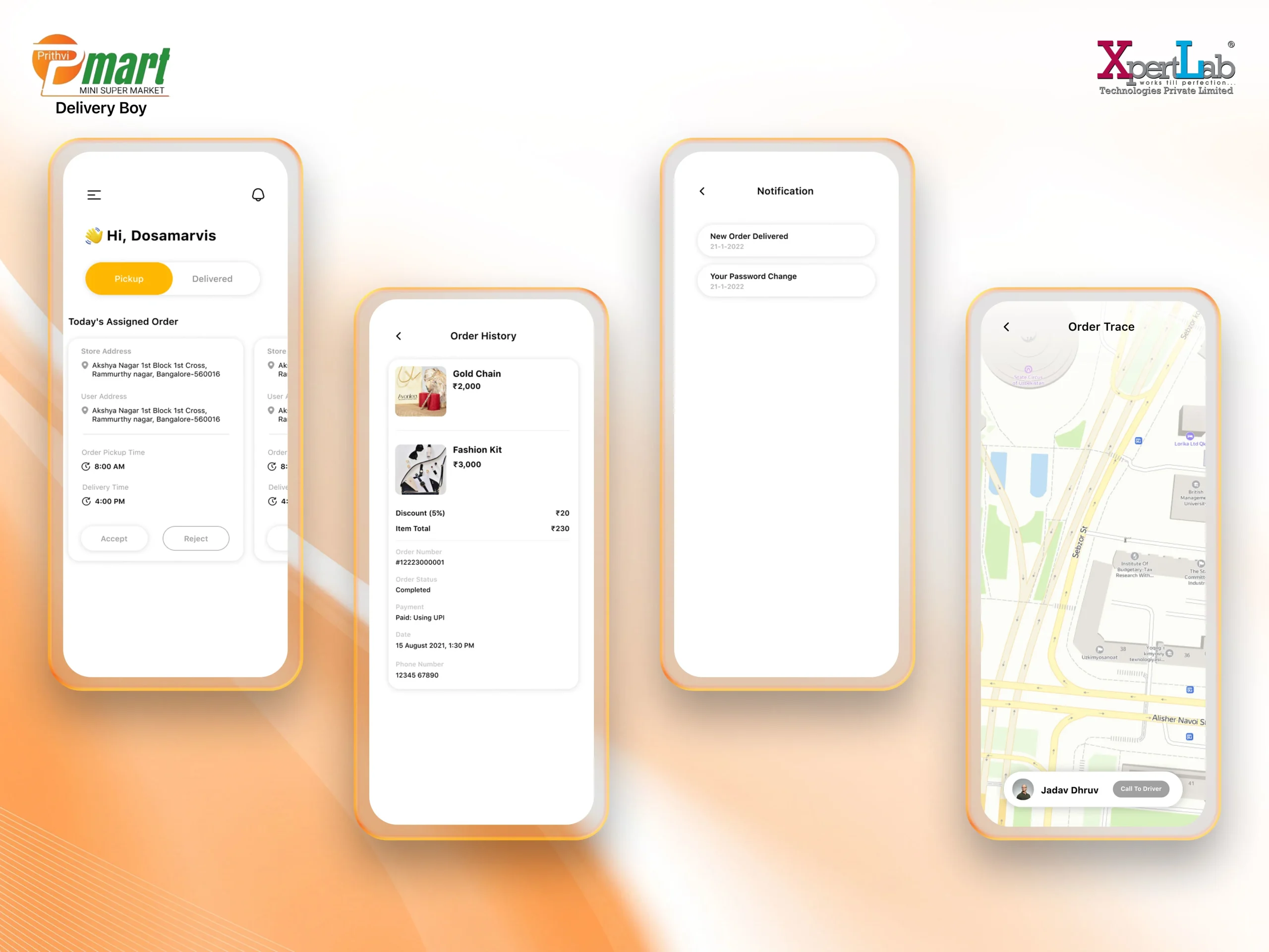 XpertLab Technologies Private Limited Mobile App Development Detail Page Pritvi-Mart-Delivery-boy