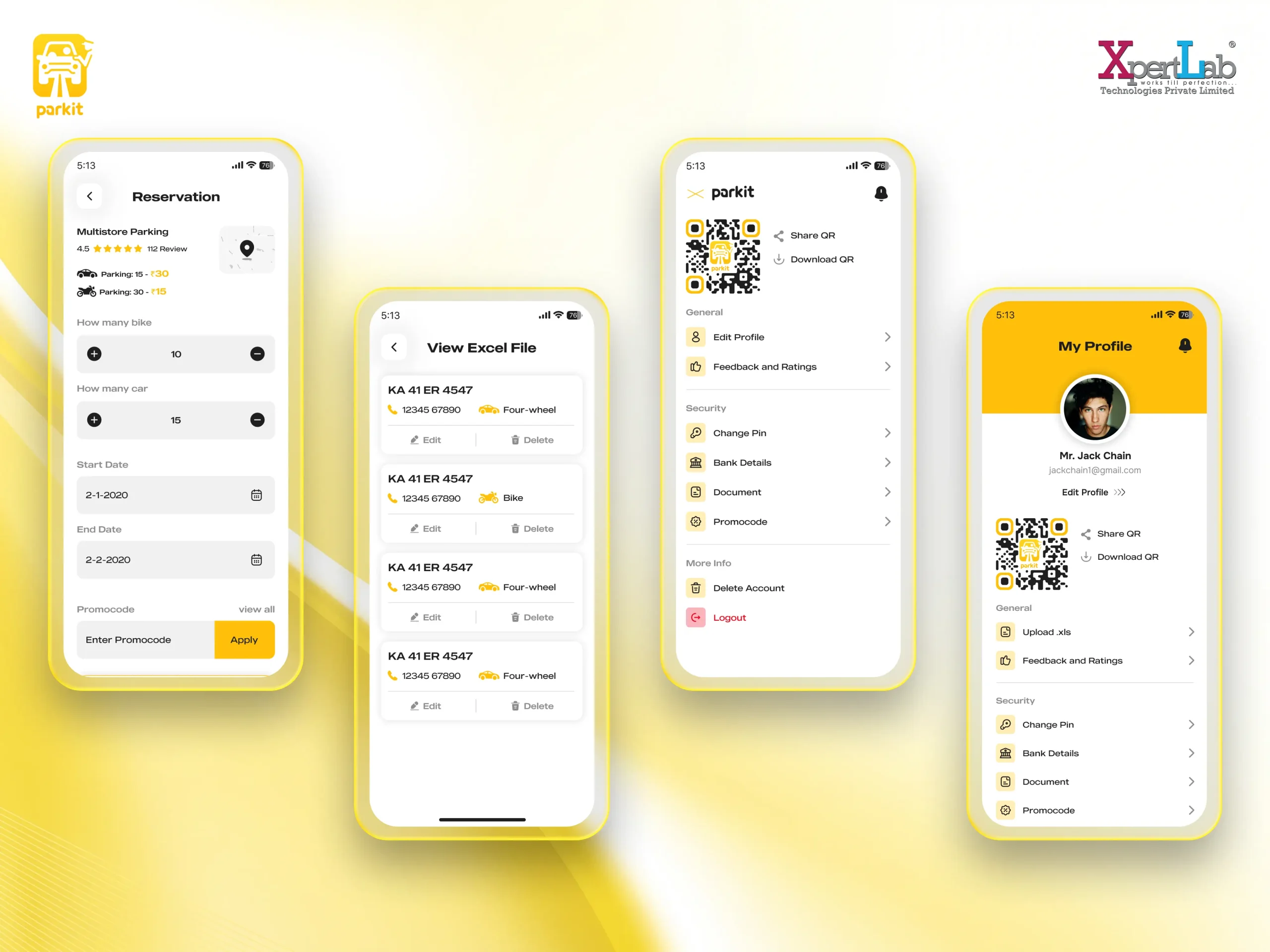 XpertLab Technologies Private Limited Mobile App Development Detail Page Parkit Organization Flow 1