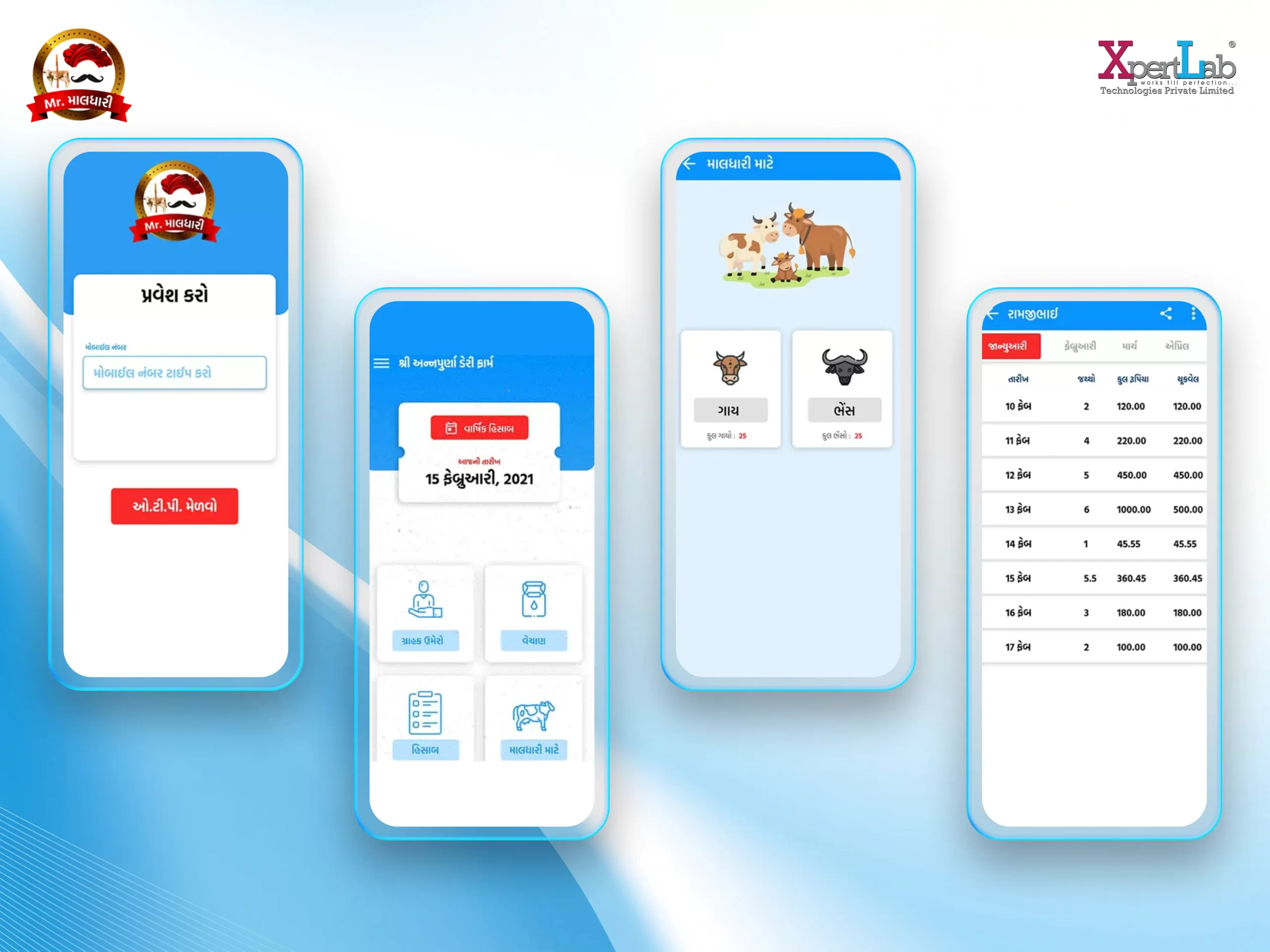 XpertLab Technologies Private Limited Mobile Application Development Mr. માલધારી – દુધ રજીસ્ટર – Milk (Dudh) Register